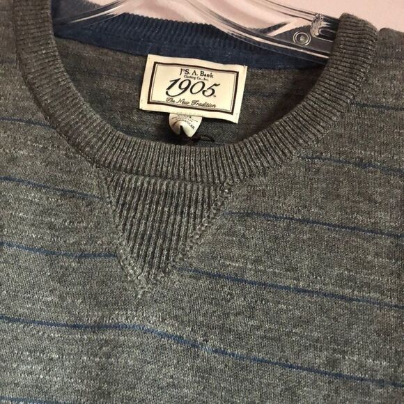JOS A Bank Grey And Blue Striped Mens Long Sleeve Sweater - Picture 2 of 8